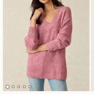 Faherty Pink V-Neck Sweater Chunky Knit Oversized
